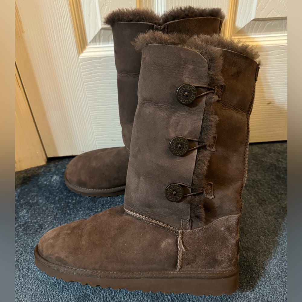 Ugg tall button boots, chocolate brown, size 6, rarely worn!